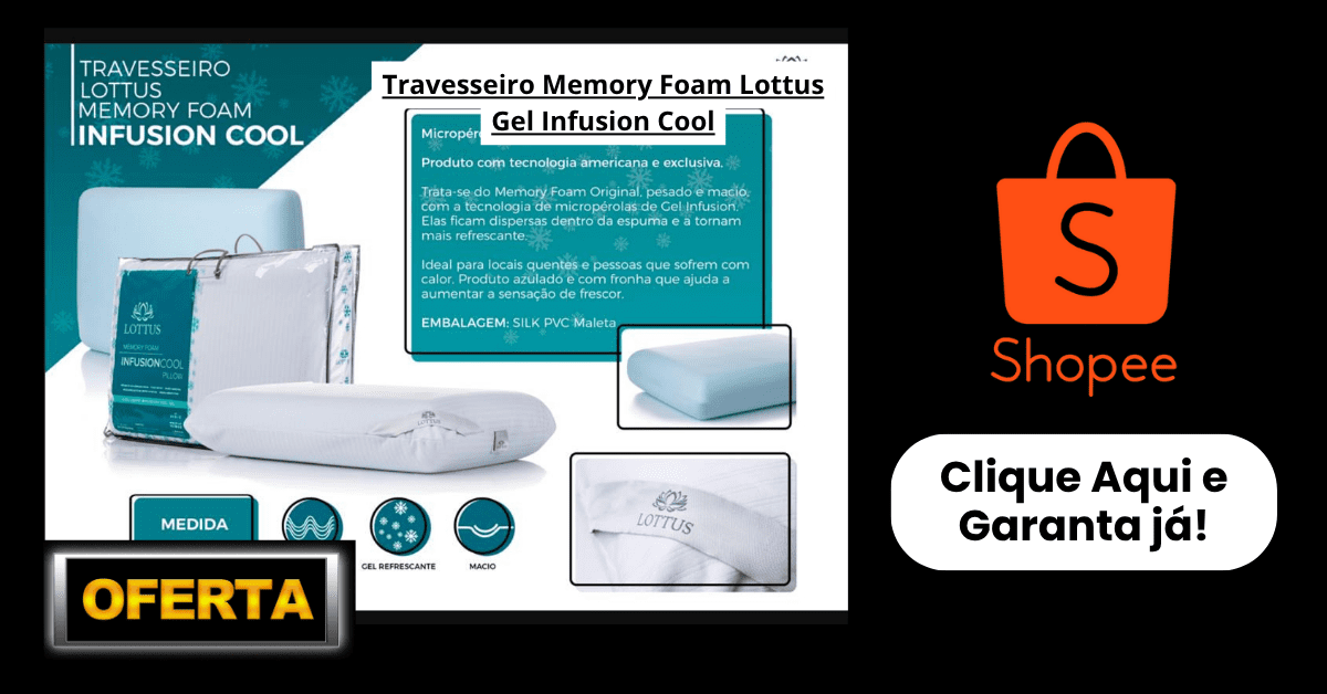Travesseiro Memory Foam Lottus Gel Infusion Cool Macio 60x40x14cm